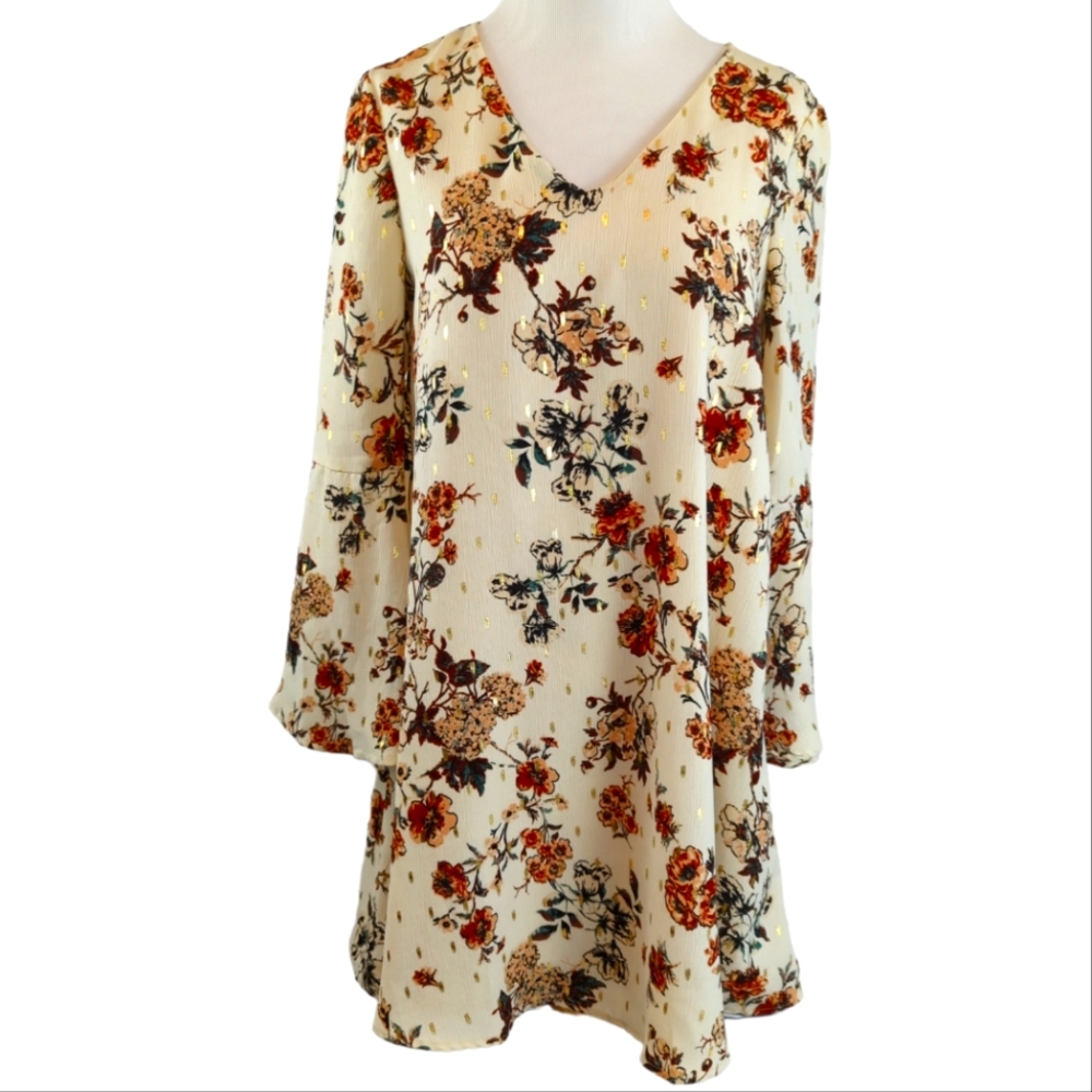 Altar'd State floral swing dress, bell sleeves, sz Sm